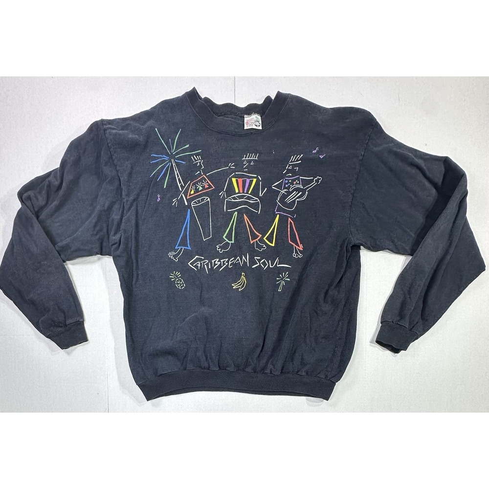 Vintage 90s Caribbean Soul Sweatshirt‎ Abstract Neon Graphic Made in USA XL